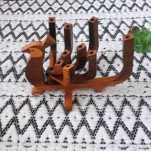 Exquisite Vintage Wooden Peacock Feathered Stand